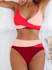 SHEIN Swim 女士比基尼套装搭配撞色内裤夏季 - 彩色 - 查看 4