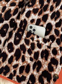 SHEIN Frenchy Plus 女式长袖豹纹亮橙色棉服外套，冬季，豹纹服装