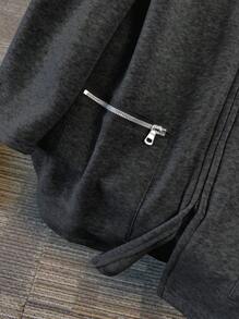 SHEIN LUNE Plus Size Casual Zip Up Hooded Coat With Pockets Winter Fall Autumn - Dark Grey - View 5