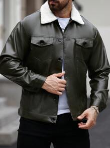 Manfinity Homme 男士前按扣口袋衬里夹克，秋冬款