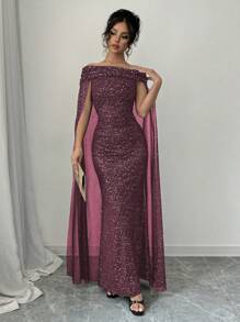 Rafferiza Women's Elegant Off Shoulder Glitter Printed Ruffle Dress Burgundy Maxi Women Outfit Star Dressdress Burgundygoddess Dressmaroon Dress Elegantoff Shoulder Long Dress Fall Cloth For Women - Burgundy - View 7