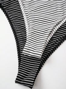 SHEIN BASICS 2pcs Set Casual Knitted Striped Backless Long Sleeve Bodycon Bodysuit For Women