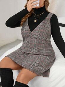 SHEIN LUNE Robe à carreaux ample pour femmes grandes tailles, à porter au quotidien, pour le trajet domicile-travail, les fêtes et les vacances - Multicolore - Voir 1