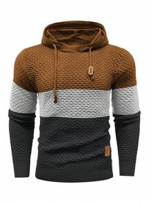 Manfinity Homme Plus Size Men's Contrast Color Patch Hoodie Casual Long Sleeve Sweater, Fall/Winter - Multicolor - View 3