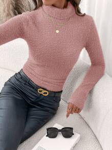 Editum 冬季优雅女士温暖舒适长袖高领仿毛衣弹力修身上衣、加热上衣、保暖上衣 - 粉色 - 查看 4