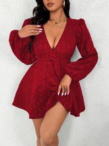Celure Vestido largo elegante de manga larga con cuello en V profundo y cruce envolvente en talla grande para ropa de Año Nuevo