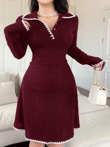 Mulvari Vestido casual mini de manga larga con cuello polo, puños acanalados y volantes con estampado floral, para otoño