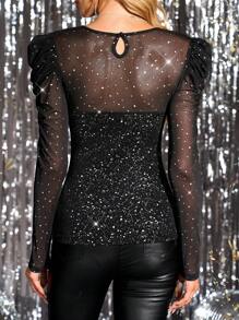 SHEIN Clasi Camiseta de manga raglán con brillo metálico