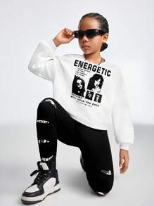 SHEIN 2pcs/Set Girls' White Graphic Letter Printed Top - Black and White - View 5