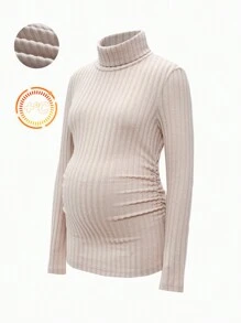 SHEIN Pregant Women Casual Solid Color High Neck Slim Fit Long Sleeve T-shirt, Jesień, Dla kobiet w ciąży