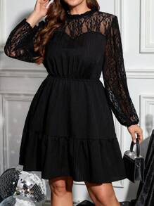 SHEIN Clasi Sukienka z koronką w dużym rozmiarze, elegancka, z długim rękawem