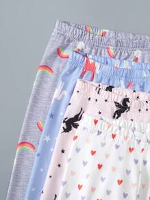 SHEIN 4 pièces/Paquet Leggings imprimés mignons avec licorne et cœur arc-en-ciel pour filles, Bas polyvalents pour le printemps, l'automne et l'hiver - Multicolore - Voir 4