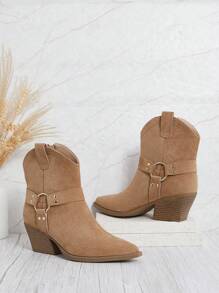 SHUZIA Botas de tacón de bloque con punta afilada y bordados occidentales, nuevas para Año Nuevo, Día de San Valentín