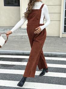 SHEIN 孕妇休闲纯色背带裤，秋冬款 - 鏽棕色 - 查看 4