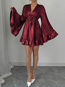 Chiquease Robe décontractée à manches longues, minimaliste et pour le port quotidien, tenue pour femmes de couleur bordeaux