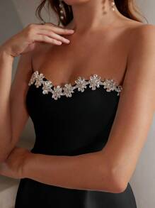 Anewsta Women's Glamorous Fashion Rhinestone Decor Strapless Mini Dress