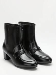 CUCCOO CURVES Women Wide Fit New Arrivals Autumn/Winter Fashion Versatile Round Toe Short Chunky Heel Mid-Calf Boots New Year Holiday - Black - View 1