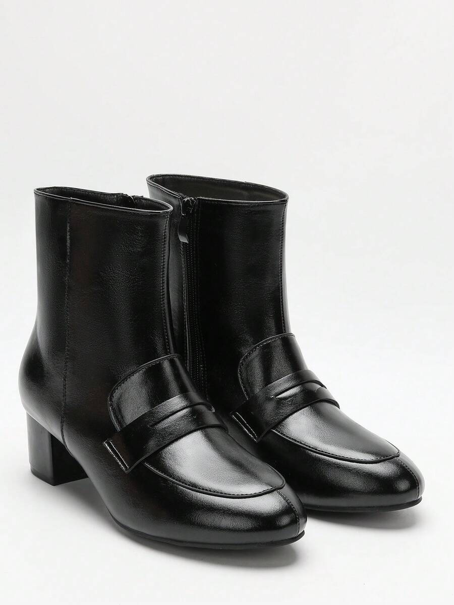 CUCCOO CURVES Women Wide Fit New Arrivals Autumn/Winter Fashion Versatile Round Toe Short Chunky Heel Mid-Calf Boots New Year Holiday - Black - View 1