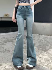 DAZY Women's Casual Jeans With Pockets & Bow Embroidered Patch School - Blue - View 5