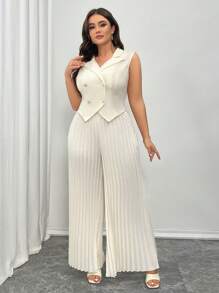 Celure Set de 2 piezas de talla grande para mujer compuesto por chaqueta de blazer sin mangas elegante y pantalones anchos plisados