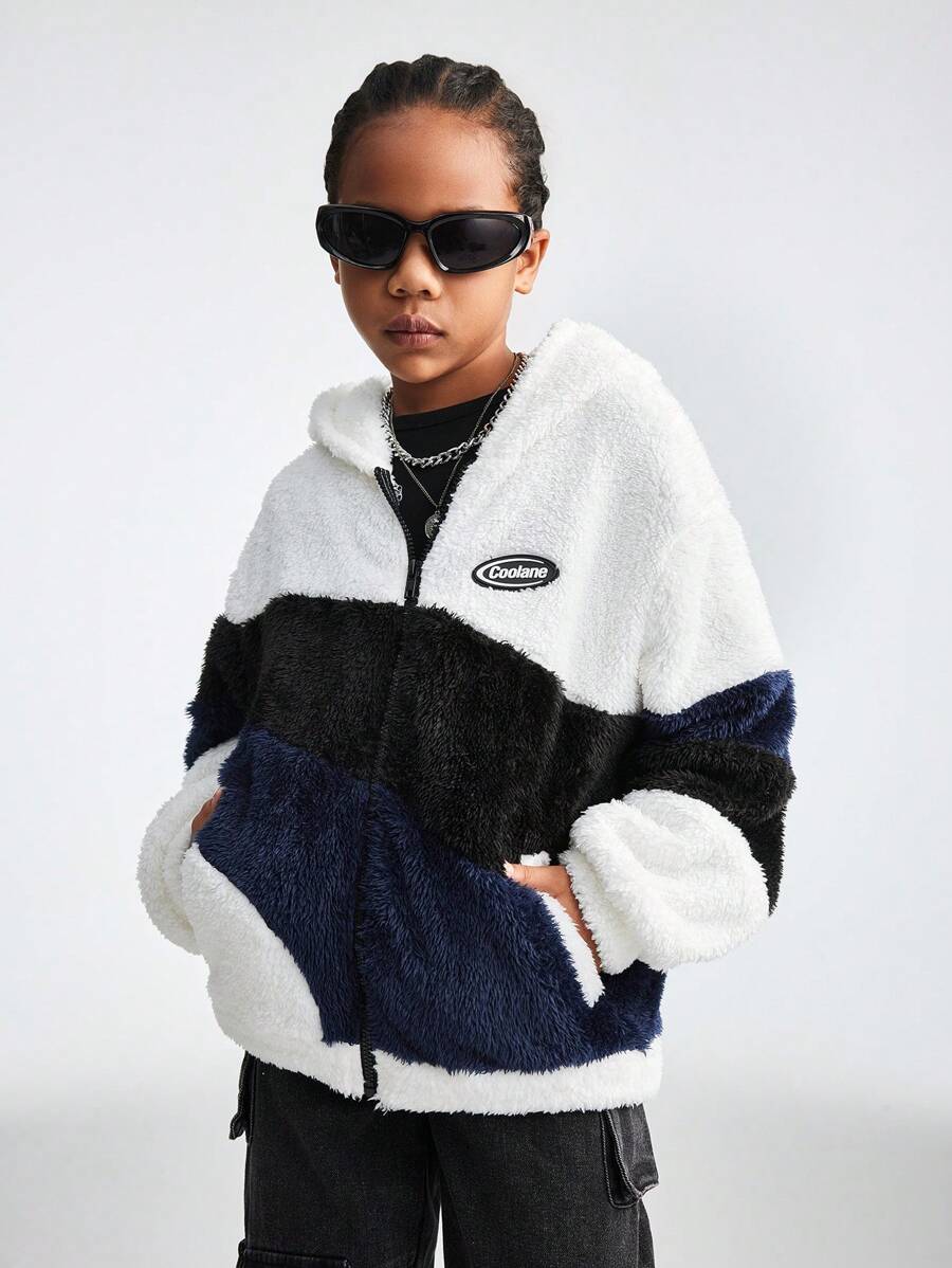 SHEIN Two-Tone Contrast Color Splicing Jacket For Boys, Kids Plus Size - Multicolor - View 1