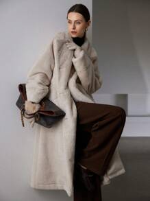 Aveloria Modichic Áo khoác cardigan dài tay chống nước, cổ lông chồn giả dày dặn, sang trọng tối giản, đa năng, ấm áp và chống gió, quần áo dự tiệc mùa thu/đông - Màu be - Xem 3