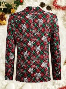 Manfinity VCAY 2pcs Men's Christmas Tree Print Knit Shawl Collar Open Front Casual Blazer And Straight Leg Casual Suit Pants Set, Suitable For Autumn Christmas Party