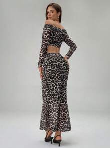 Chiquease Women's Chic Leopard Print Off Shoulder Top & Low Waist Fishtail Skirt - Multicolor - View 2