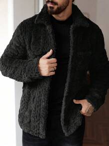 Manfinity Homme Men's Casual Solid Color Fuzzy Jacket For Autumn/Winter ,Men Flannel,Winter Men Jacket