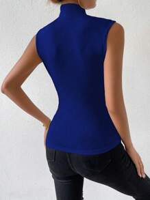 Zielony Women Solid Color V-Neck Ruched Slim Fit Casual Tank Top - Blue - View 2