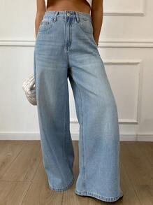 Livesso Women's Solid Pockets Casual Straight Leg Jeans