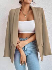 EMERY ROSE Elegant Solid Color Shawl Collar Thin Long Sleeve Office Wear Blazer Jacket Fall Cloth For Women - Khaki - View 3