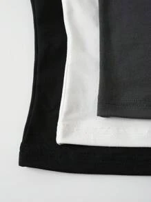 SHEIN BASICS 3 件套休闲纯色针织长袖露肩修身女上衣，舒适别致，日常通勤，修身百搭 - 彩色 - 查看 4