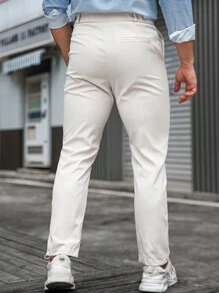 Manfinity Mode Quần âu ống côn màu trơn thường ngày cho nam - Màu be - Xem 2