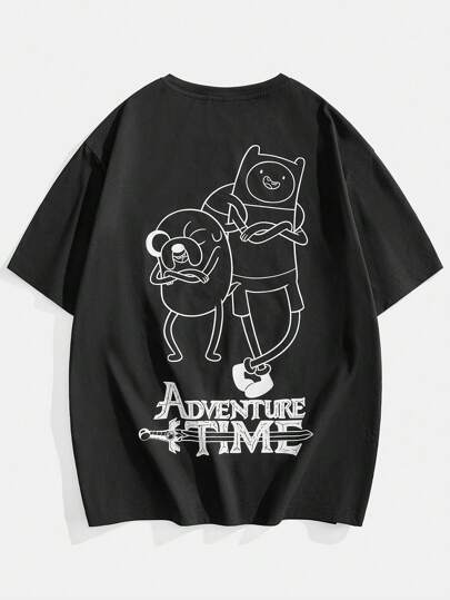 ADVENTURE TIME X SHEIN Herrtröja med lös stickning, svart, kortärmad, 2000-talsstil