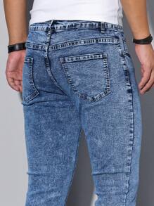 Manfinity Homme Men's Casual Washed Slim Fit 7/8 Length Denim Jeans - Medium Wash - View 5