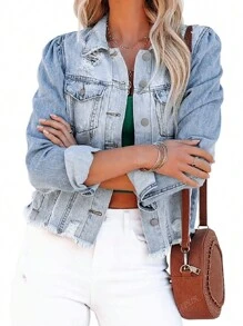 Coachella Festival Women's Casual Vvintage Washed All-Match Jeans Jacket Top