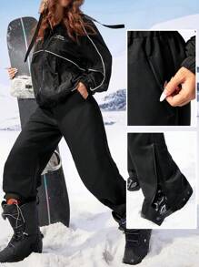 SHEIN EZwear Lässige Outdoor-Sport Einfarbige Hose mit Reißverschluss unten, Herbst/Winter