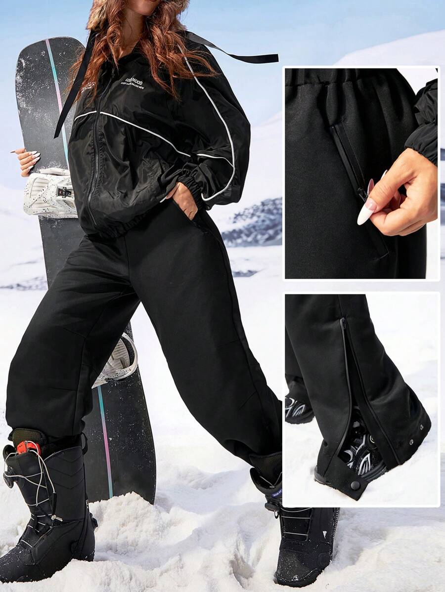 SHEIN EZwear Lässige Outdoor-Sport Einfarbige Hose mit Reißverschluss unten, Herbst/Winter