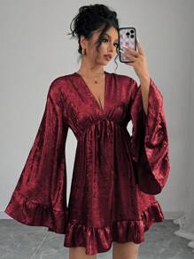 Chiquease Robe décontractée à manches longues, minimaliste et pour le port quotidien, tenue pour femmes de couleur bordeaux