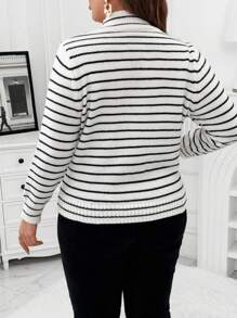 Flirla Duży rozmiar, golf, dopasowany, długi sweter z nadrukiem w paski, na zimę