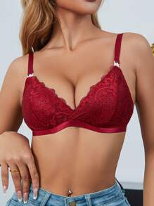 سوتيان من الدانتيل باللون الأحادي مناسب للارتداء اليومي أثناء الحمل، ملابس داخلية - عنابي اللون - مشاهدة 4