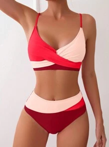 SHEIN Swim 女士比基尼套装搭配撞色内裤夏季 - 彩色 - 查看 7
