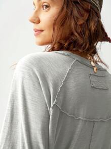 Bohemela Vacation Solid Color Knit Loose Round Neck Raglan Sleeve Long Sleeve Maxi T-Shirt For Women