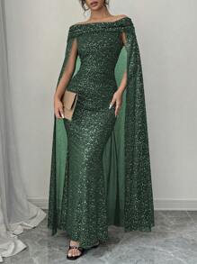Rafferiza Vestido capa elegante y casual de mujer con ajuste delgado, minimalista y de lujo con hombros descubiertos y brillo
