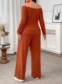 Franclia Plus Size Women's Autumn/Winter Off Shoulder Long Sleeve Knitted 2 Pieces Set