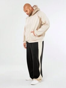 Manfinity VCAY Plus Size Men's Loose Fit Black & Khaki Knitted Long Jogger Pants, Autumn/Winter