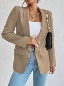 EMERY ROSE Elegant Solid Color Shawl Collar Thin Long Sleeve Office Wear Blazer Jacket Fall Cloth For Women - Khaki - View 5