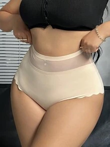 1 szt. Plus Size Damskie Jednokolorowe Kontrastowe Trójkątne Majtki Siatkowe