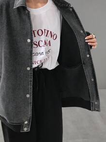 FRIFUL Áo khoác denim nữ, áo khoác ngoài thời trang giản dị tối giản để mặc hàng ngày - Màu xanh lam - Xem 5